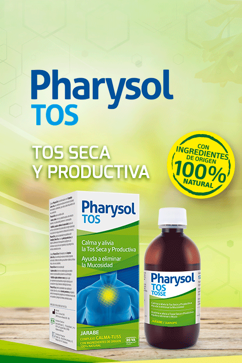 Pharysol Tos, triple acción frente a la tos. Calma, alivia y protege.